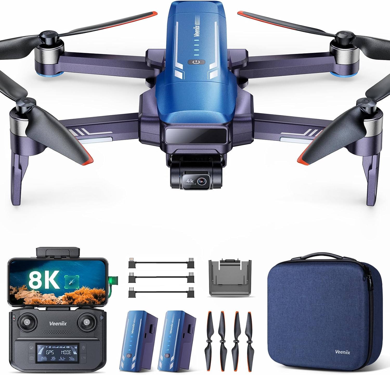 V11PRO Drone with 8K Camera, 3-Axis Gimbal, 80min Flight Time with 2 Batteries
