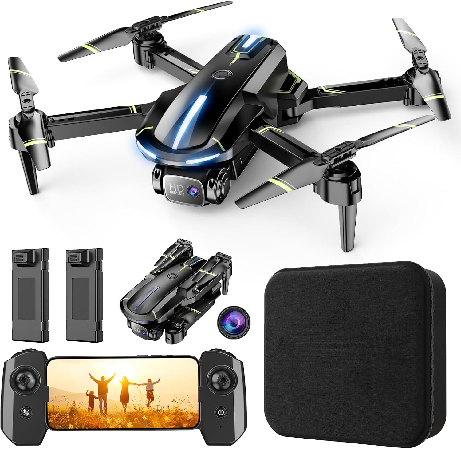 Drone with Camera for Adults, 2K HD FPV Drones with Upgrade Altitude Hold, One-Key Take Off/Landing, Speed Adjustment, Headless Mode, 2 Batteries, Toys Gifts for Teen Boys Girls, Beginner