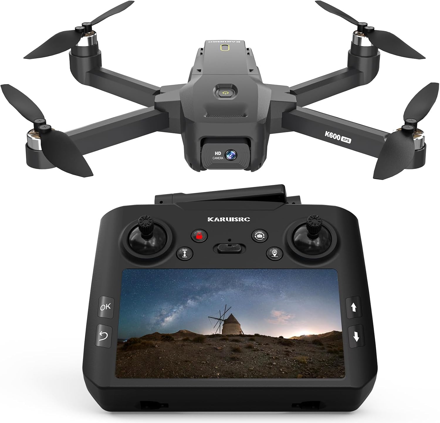 GPS FPV Drone with EIS Camera for Adults, 4.5 Inch LCD Screen on Controller, AI Track with Professional GPS, Follow Me, Auto Return, Easy Fly and Foldable Quadcopter for Beginners, Under 249g